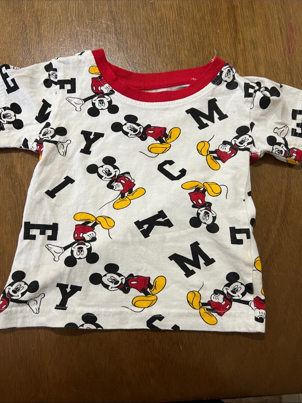 Disney White Mickey Mouse All-Over Print Tee with Red Trim